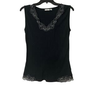Apt 9 Y2K Black Lace Cotton Ribbed Knit Fitted Tank Top Medium